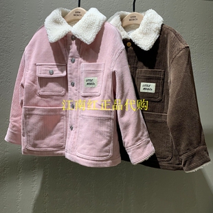 小moco专柜正品男女童24年冬灯芯绒棉服保暖外套KBD4QJK003