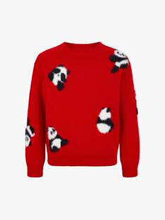 little moco专柜正品25年冬款男女童熊猫刺绣针织衫KBE4SWTT03