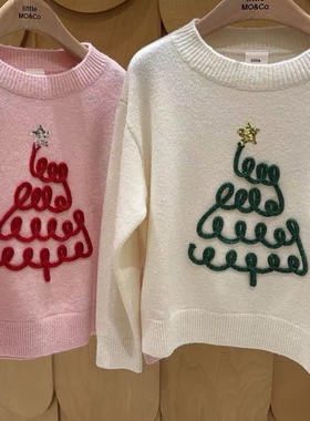 little moco专柜正品25年冬款男女童刺绣套头针织衫KBE4SWTT08
