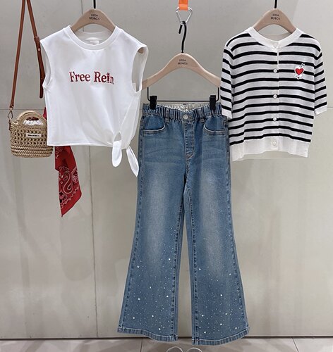 little moco童装26夏装新款女童亮片牛仔裤喇叭裤长裤 KBF2JEN003