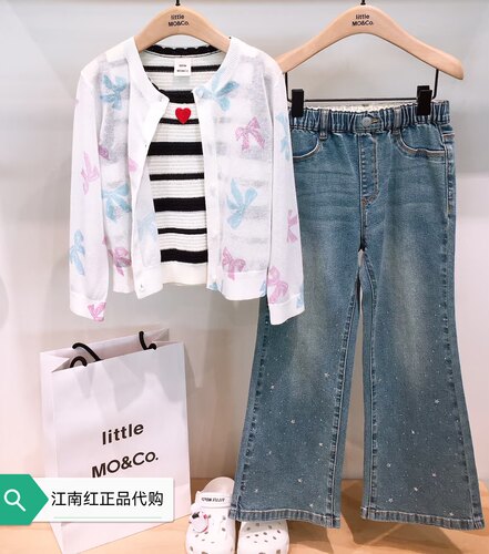little moco童装26夏装新款女童亮片牛仔裤喇叭裤长裤 KBF2JEN003