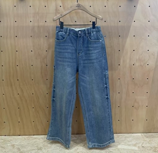 小moco专柜正品25年秋男女童宽松长裤直筒牛仔裤 KBE3JEN005