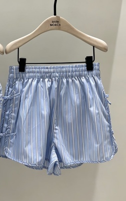 little moco童装26夏季新款女童蝴蝶结纯棉条纹短裤子 KBF2SOT003