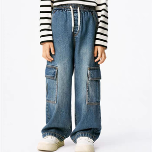 little moco童装25春装新款男女童工装风牛仔直筒长裤 KBE1JEN014