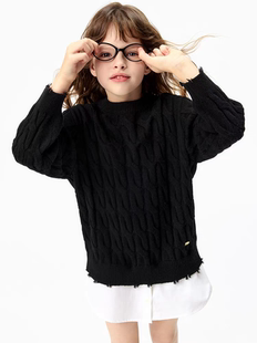 小moco专柜正品25年秋女童拼接假两件毛衣连衣裙KBE3DRS015