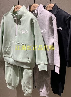 小 moco专柜正品24年冬款男女童加绒卫衣卫裤套装 KBD4SUT006