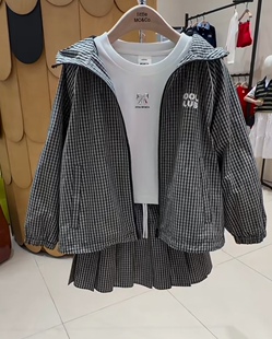 little moco童装2026年春装新款撞色格纹休闲连帽夹克 KBF1JKT034