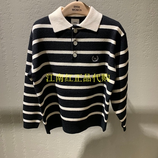 little moco专柜正品24年冬男女童毛衣翻领条纹针织衫KBD4SWT021