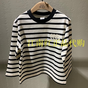 little moco童装25春新款男女童纯棉条纹长袖T恤打底衫KBE1TEE003