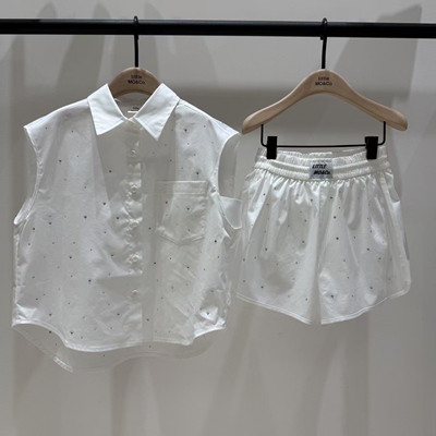 little moco专柜正品25夏男女童无袖休闲衬衫短裤套装KBE2SHT010