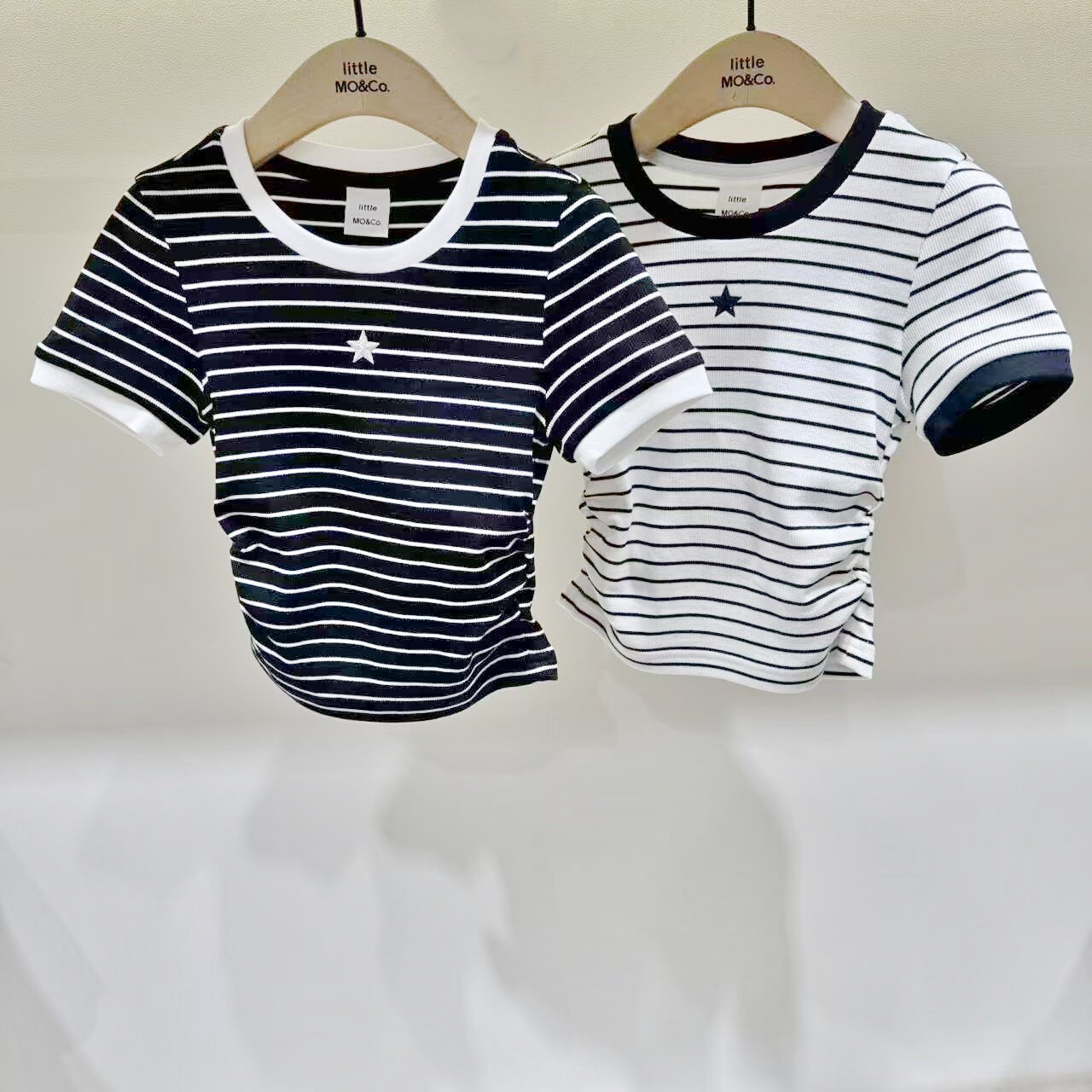 little moco童装2025夏女童休闲条纹短款T恤KBE2TEE007