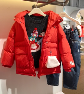 F1ACF4604太平鸟童装mini peace 2025冬新款男女童新年红色羽绒服