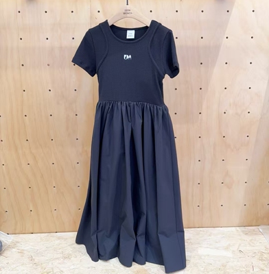 little moco专柜正品25年夏女童亲子拼接短袖连衣裙KBE2DRS013