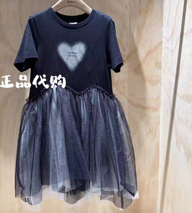 little moco专柜25年夏女童网纱拼接短袖连衣裙KBE2DRST07