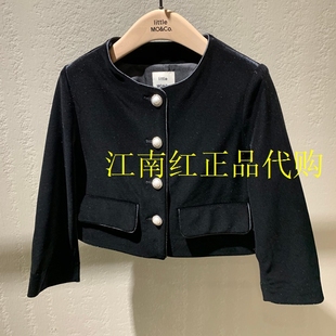 little moco童装25春款女童丝绒短款长袖上衣夹克外套 KBE1JKT012