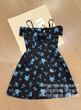 BMQ玳购级 高阶版】SHUSHUTON气质款弧形一字肩印花连衣裙
