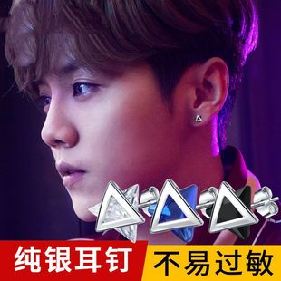 單只韓國個性 三生石 925純銀耳釘男士 簡約潮男不過敏耳環(huán)耳飾