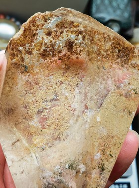 东海天然绿幽灵水晶原石打磨透明摆件景石万花筒消磁重257.7克