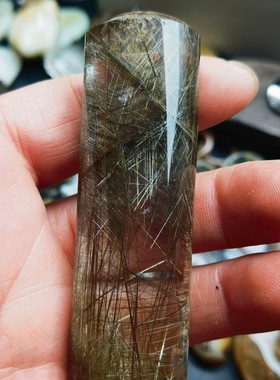 天然铜条发水晶原石印章摆件标本尺寸82.8*25.8*20.6重82.3克小众