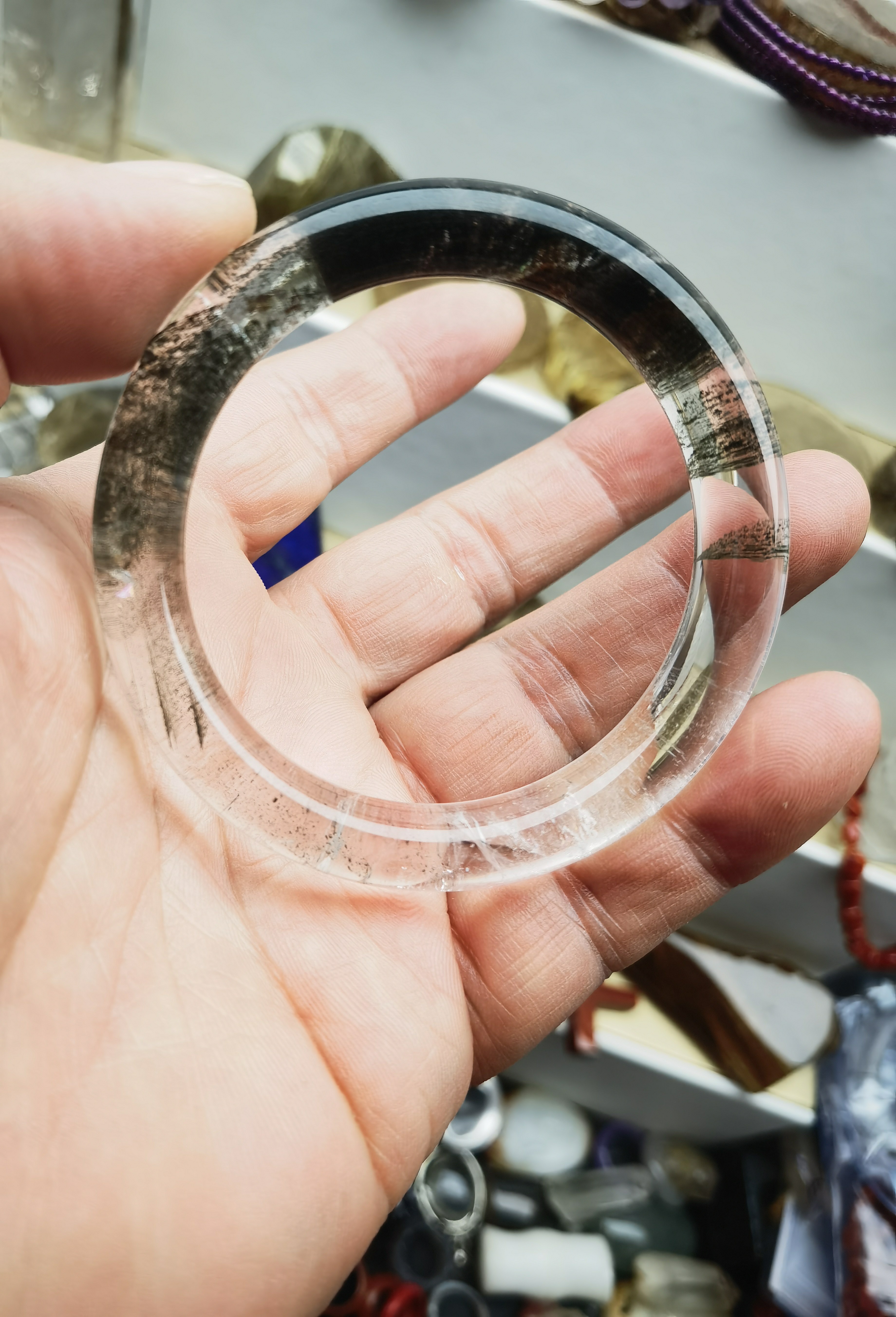 天然绿幽灵四季千层幽灵原石雕刻手镯圈口51.9条宽9.8重35.5克