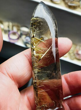 天然巴西钛晶原石雕刻宝剑摆件把玩尺寸116.7*24*13.6重62.1克