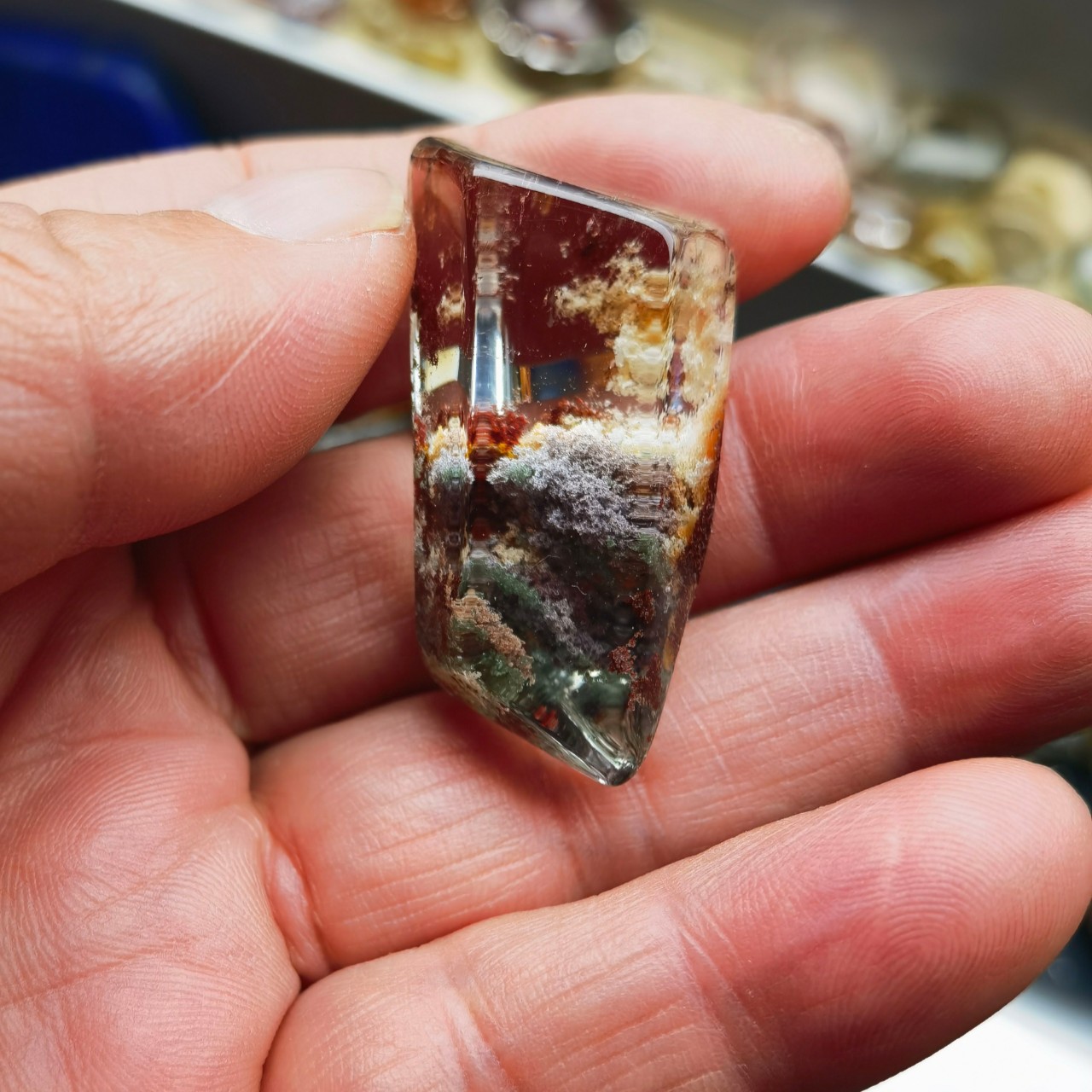 天然绿幽灵彩幽灵四季幽灵水晶原石景石摆件四季风景重20.3克