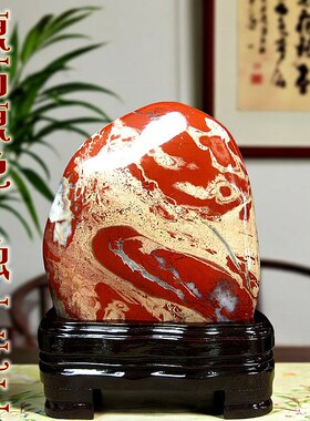 保真天然玉石鸡血石书房摆件
