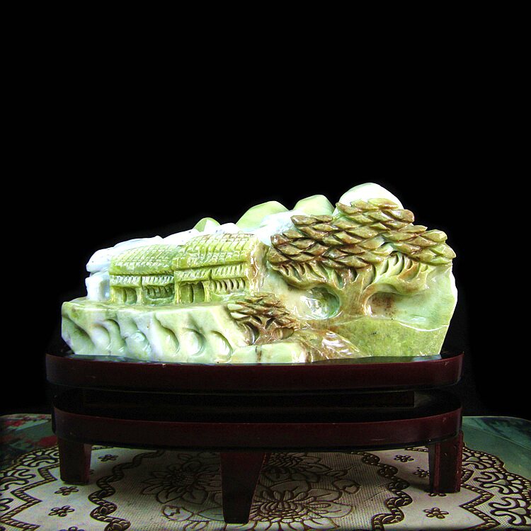 天然玉石摆件岫玉山水摆件岫岩花玉山水世外桃源玉石家居客厅摆件