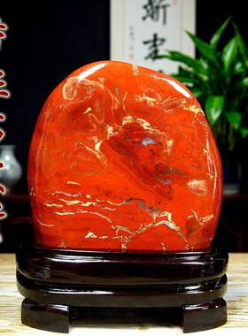 天然玉石国风鸡血石摆件书房