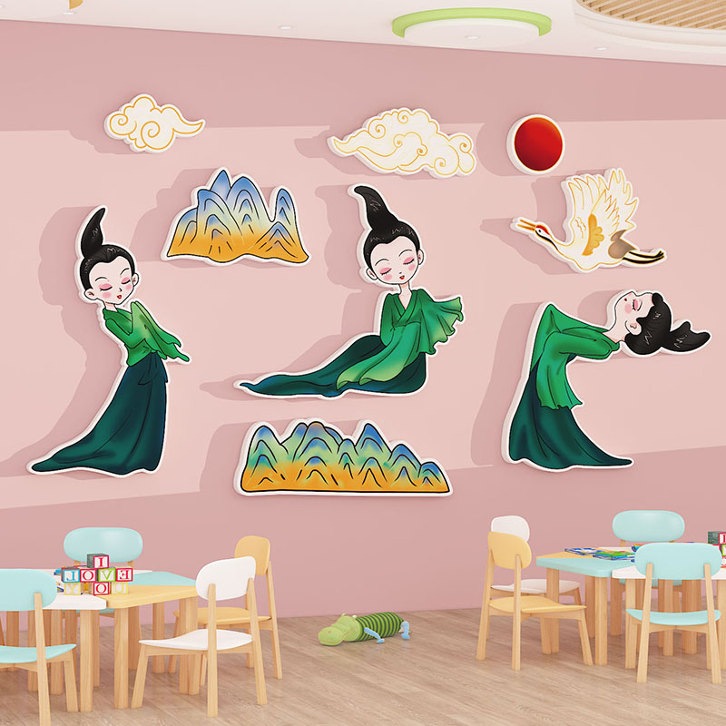 舞蹈房间教室布置装饰幼儿园中国风环创艺术机构培训班文化墙贴画怎么看?
