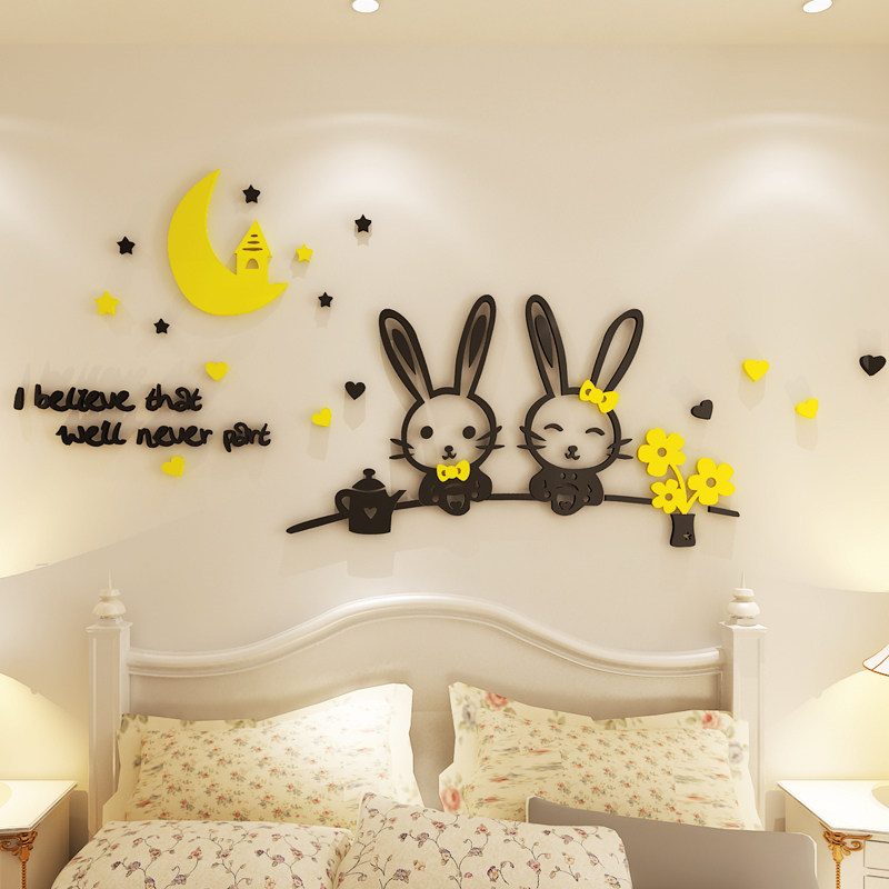 儿童小公主房间布置自粘3d立体墙贴画女孩卧室床头背景墙面上装饰