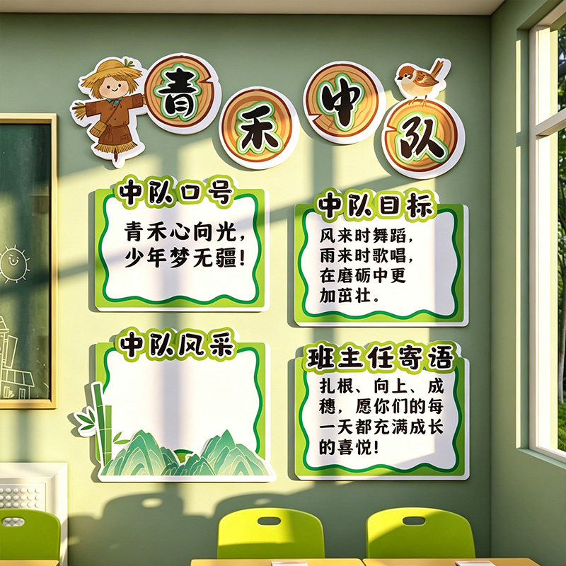 小学向阳青禾中队角主题教室墙贴