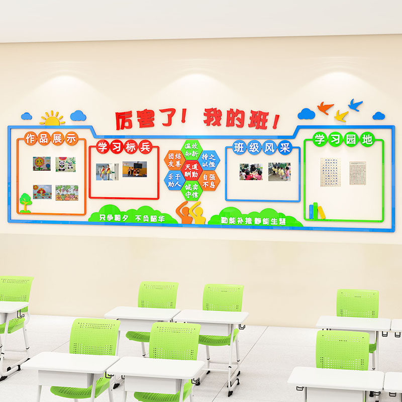 校园班级学习园地文化墙作品展示墙贴学生风采照片墙教室布置装饰