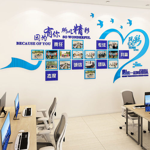 员工风采文化墙公司企业展示照片墙办公室装饰团队励志墙贴3d立体