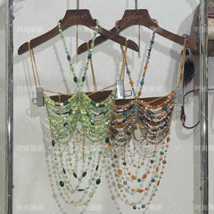 时尚 雅妮亚克力串珠挂脖百搭镂空身体链小众文胸性感斑斓珠抹胸女