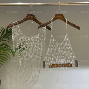 时尚 雅妮欧美性感钻链镂空露背吊带背心亚克力披肩身体链水晶配饰