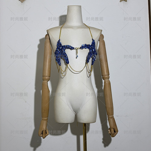 时尚雅妮重工串珠挂脖抹胸背心女性感装饰演出服五角星链条胸饰