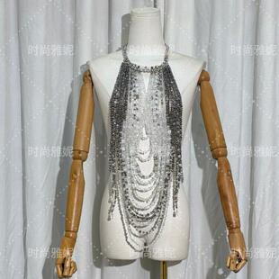 时尚 雅妮欧美风身体链手工串珠亚克力镂空挂脖露背胸饰礼服配饰