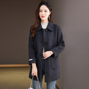 妈妈羊毛外套 秋冬装 高级感长毛双面呢羊绒大衣女中长款 2024年新款