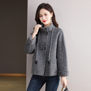 羊毛呢子外套 宽松韩版 灰色短款 小个子双面呢羊绒大衣女2025年新款