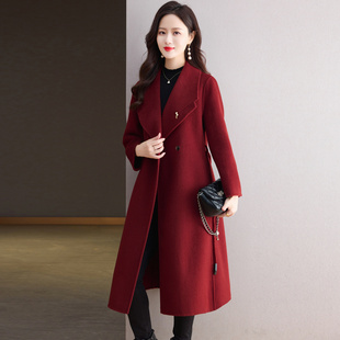 羊毛呢子外套 高端秋冬腰带款 长款 高个子双面羊绒大衣女2025年新款