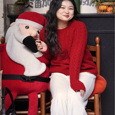 2025新款麻花红色毛衣女宽松