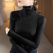 沙衣网纱t恤微透上衣秋装 2025新款 薄款 女长袖 高领黑色薄纱打底衫