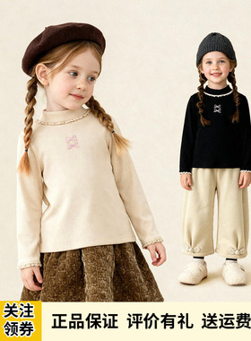 Amila女童黑色半高领打底衫洋气百搭2025冬季新款宝宝保暖长袖T恤