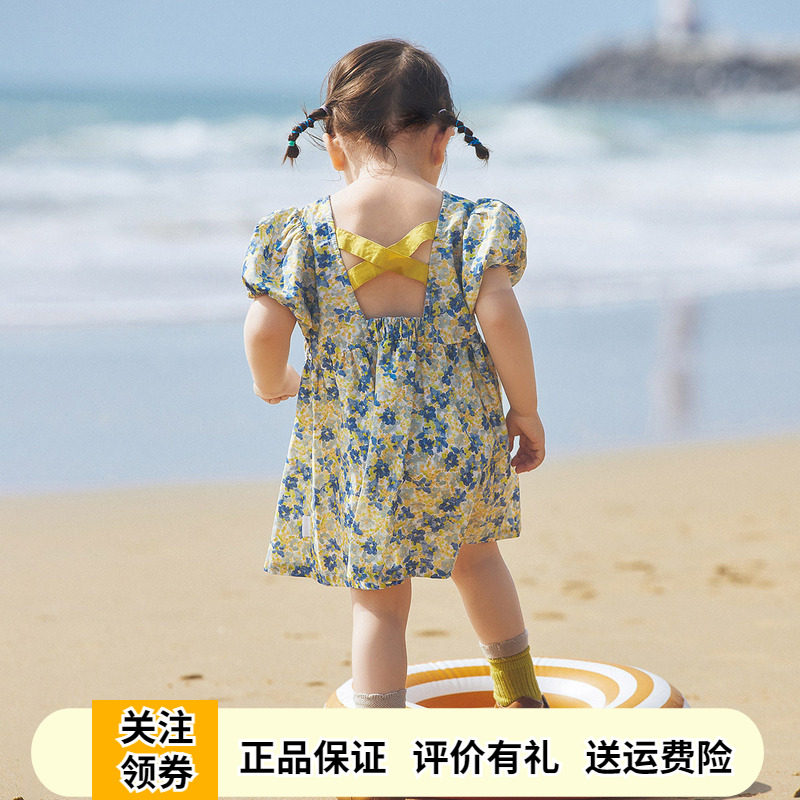 女童露背连衣裙啊咪啦纯棉碎花裙