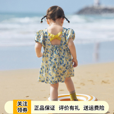 女童露背连衣裙啊咪啦纯棉碎花裙