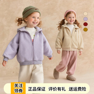 Amila女童紫色双面绒连帽外套2025秋冬季新款宝宝摇粒绒卫衣开衫