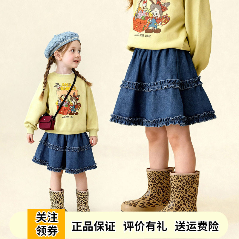 啊咪啦女童纯棉牛仔半身裙短裙子