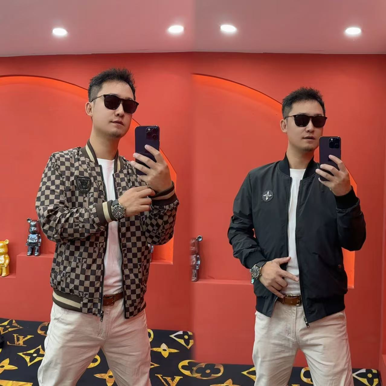 新款男士夹克潮流行时尚印花字母格子外套休闲棒球服夹克2540