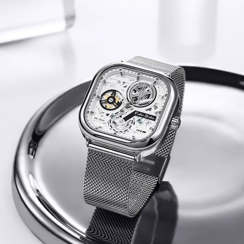 fidodido七喜小子手表男钢带方形机械风镂空潮流学生腕表新年送礼